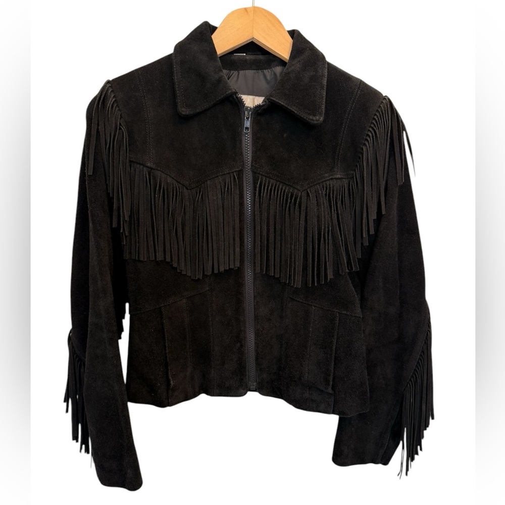 Vintage 80’s Wilson's Suede Fringe Cropped Jacket Boho Western Biker Size 6